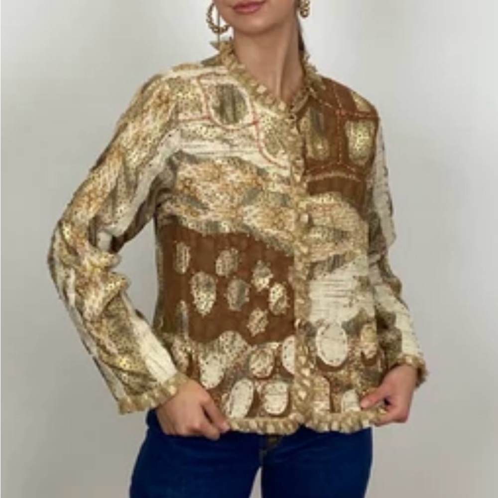 Vintage 1990s Sandy Starkman Designer
Cardigan With Patchwork Abstract Size:M